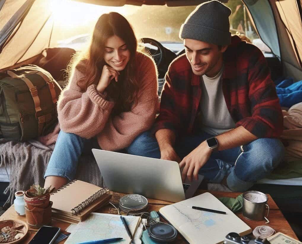 a couple planning a Budget-Friendly Camping